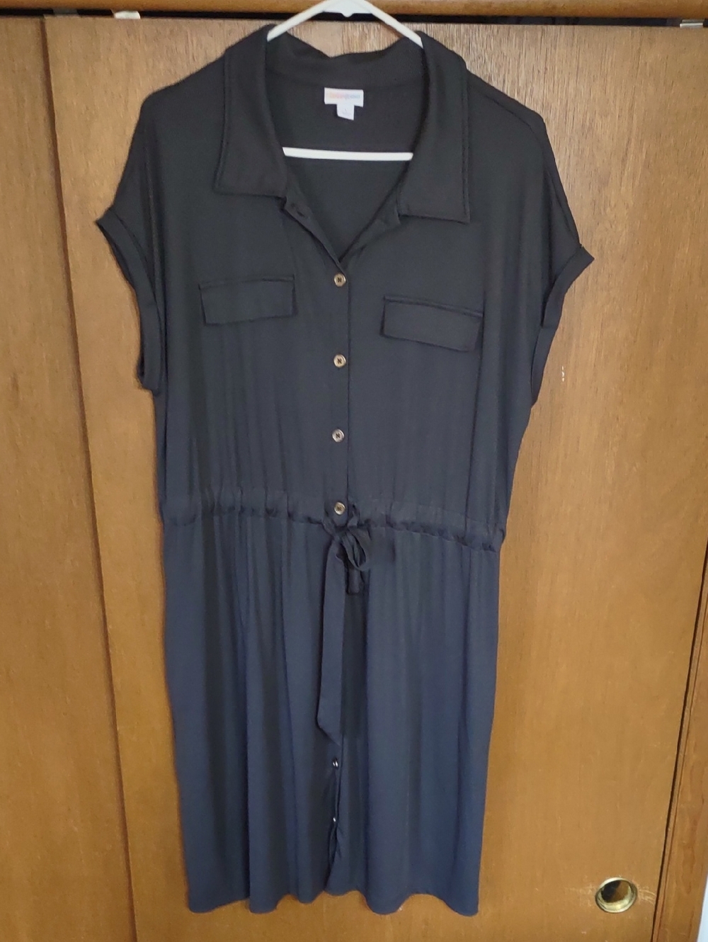 LuLaRoe Black Shirt-Style Midi Dress with Drawstring Waist